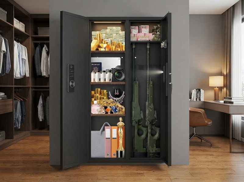 Luzfuego In-Wall Biometric Safe anchored into wall framing