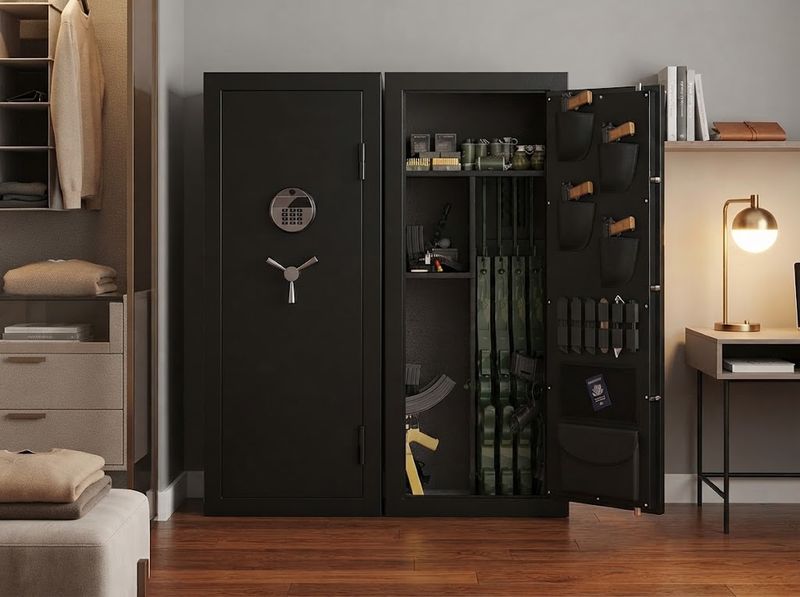 Luzfuego 15-20 Pre-Assembled Rifle Safe open with scoped rifles