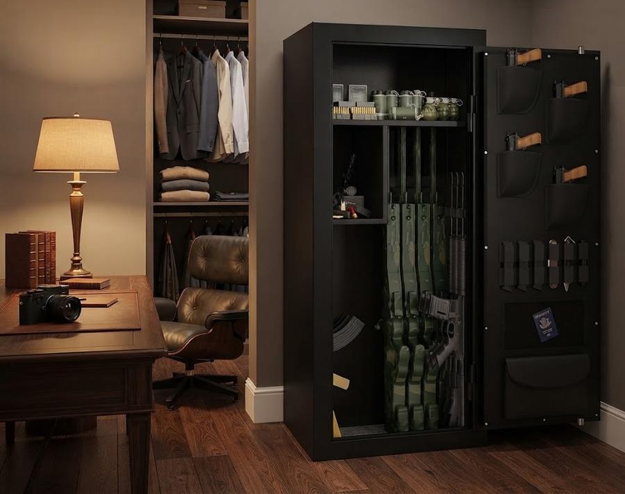 Luzfuego 15-20 Pre-Assembled Rifle Safe in a bedroom closet